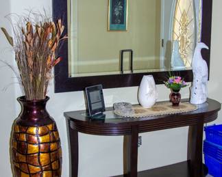 Beautiful large mirror and wooden end table