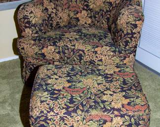 Upholstered  floral patterned chair and ottoman