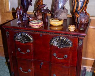 Beautiful wooden dresser and wooden animal displays