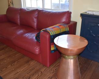Modern Red Sofa with Large Copper End Table