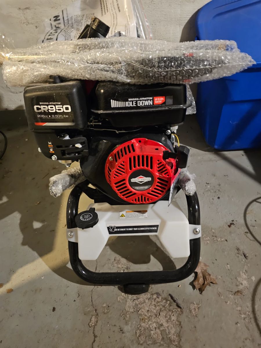 New pressure washer with tags