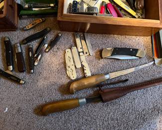 All of the old knives will be in the estate sale house #1 on County Road 1082 Vinemont.  A sign will be in the yard.