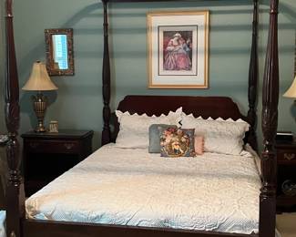 Ethan Allen "Georgian Ct." cherry queen canopy bed - $425