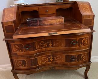 Italian Baroque style inlaid wood writing desk - $375