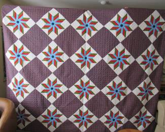 Gorgeous and large finished "8 Point Star" quilt. Great colors.