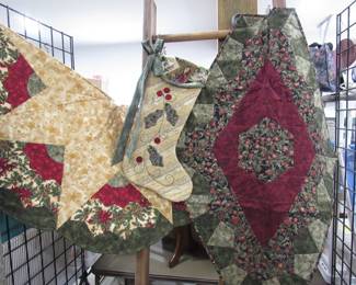 Beautiful and completed Christmas Tree skirt, Stocking and large Table Runner
