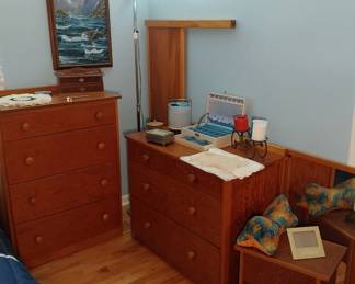 full headboard, dressers, mirror, bench