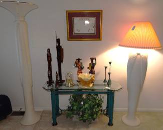 tuscan style floor lamps, hall table, figurines