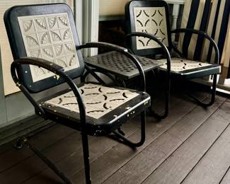 Vintage Metal Armchairs & Side Table