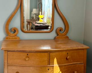 Antique Birdseye Maple Dresser & Mirror