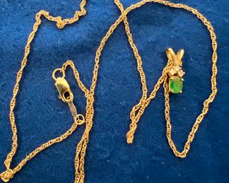 14K Gold Chain with Emerald & Diamond Pendant