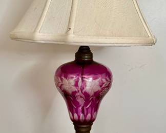 (2) Ruby Etched Glass Lamps
