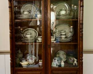 Vintage Carved Bookcase/China Cabinet with Storage
