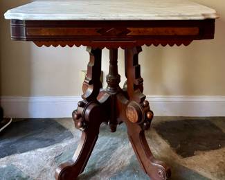 Antique Eastlake Table, Marble Top