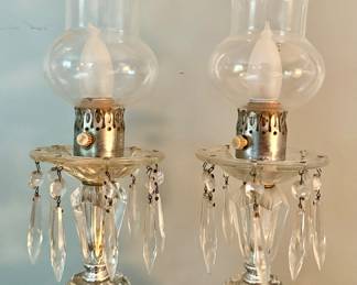 (2) Vintage Etched Glass Hurricane Lamps