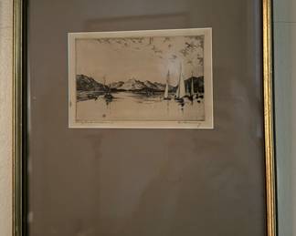 Holy Loch, Scotland Etching, Signed A. Simes