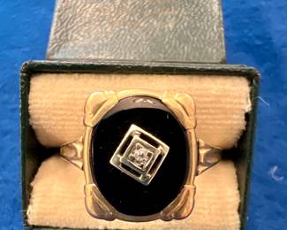 14K Ring with Onyx & Diamond