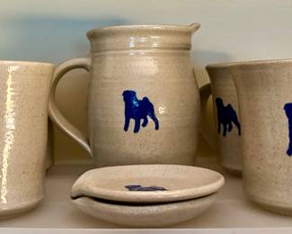 Art Pottery Set with Pugs