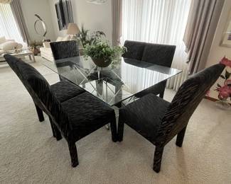 Chrome/glass dining table and (6) black upholstered chairs.....
