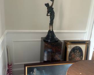 bronze sculpture, Barry AF Clark SpitFire, antique needlepoint