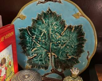 Attributed to Joseph Holdcroft Turquoise Majolica 'Grape Leaf & Vine' Plate
