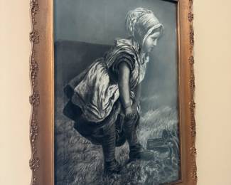 19th century charcoal and chalk after Currier & Ives 'Wait for me' by Mary Turley Kast