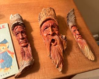 Three Lewis Holloway Wood Spirit Carvings