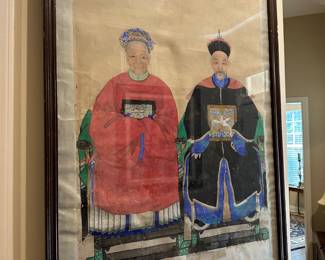 Large Chinese Ancestral watercolor/gouache painting