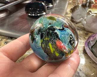 Josh Simpson Inhabited Planet art glass marble signed