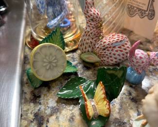 Assortment of Herend Hungary porcelain figurines; some with fishnet decor