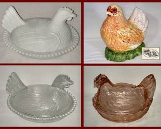 Glass Nesting Hens and Hen Cookie Jar