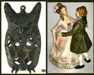 Cast Iron Owl Lantern and Vintage Music Box