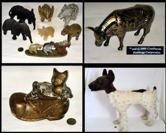 Elephants, there are more elephants, Cows on Parade, brass kitten in a shoe and Hansa Life Size Plush Terrier 