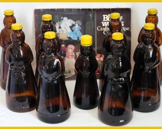 Mrs. Butterworth Bottles, all but one with original metal caps and Mrs. Butterworth Craft Booklet