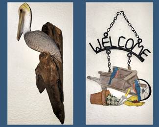 Hanging Pelican and Welcome Sign