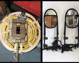 Cord Reel, Vise and Pair of Clip on Mirrors