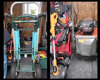Heavy Duty Hand Truck, Air Compressor, and Husqvarna Lawn Mower