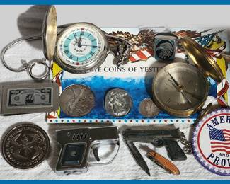 Zeppelin Tie Tack, Tiny Pistol Pocket Knife, Compass, Pocket Watch, Eagle Ring and More! 