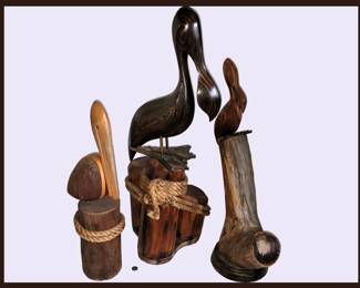 Carved Wooden Pelicans 