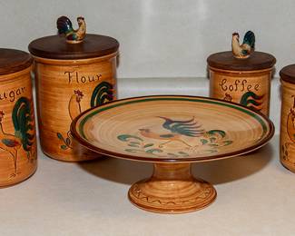 895 Pennsbury Pottery Cannister Set and Cake Plate 75.00