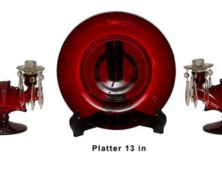 912 Paden City Cavendish Ruby Console Bowl and Candle Sticks 125.00