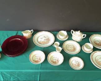 Furnivals Quail China and Red Glass Plates