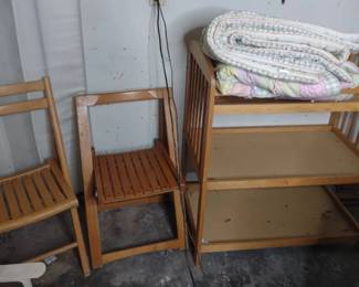 Baby Crib and Folding Wooden Chairs