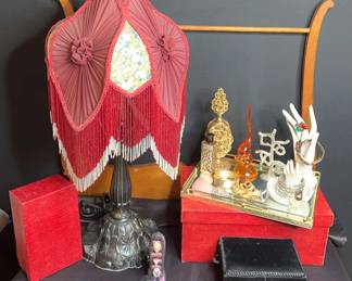 Lamp, Vanity Tray with Jewelry and Fragrances