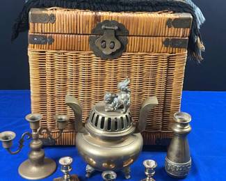 Basket Weave Storage Bin, Brass Decor