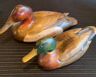 Tom Taber (~15”) Hersey Kyle (~18”) Signed Wood Duck Mallard Decoy 