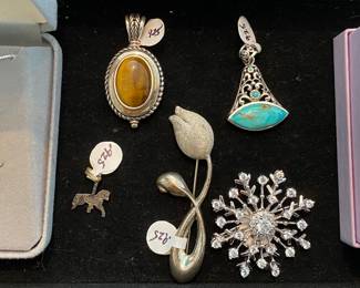Sterling Silver Cameo / Cameo, Pins, Brooches, Necklace Earring Set 