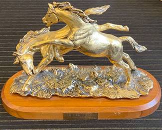 “The Challenge” by Gunther Granget (c1988) Bronze Silver Horses Limited Edition