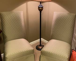 Armless High Back Accent Chairs; Floor Lamp 