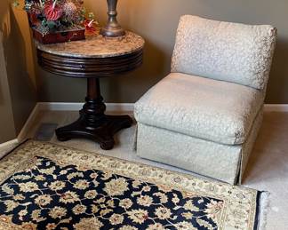 A.R.T. Marble Top Table w/ Drawer, Area Rug, Accent Chair / Lamps 